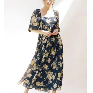 Storia baby doll Sophie floral L/S navy maxi dress NWT